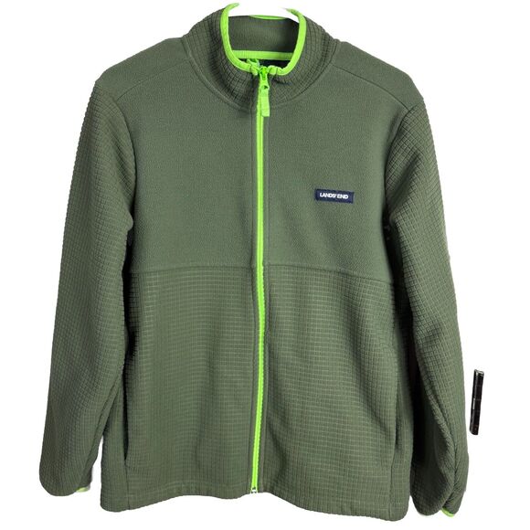 Lands End Men's Grid Fleece Full Zip Jacket 100%‎ Polyester Beetle/Green Size S - Picture 1 of 7